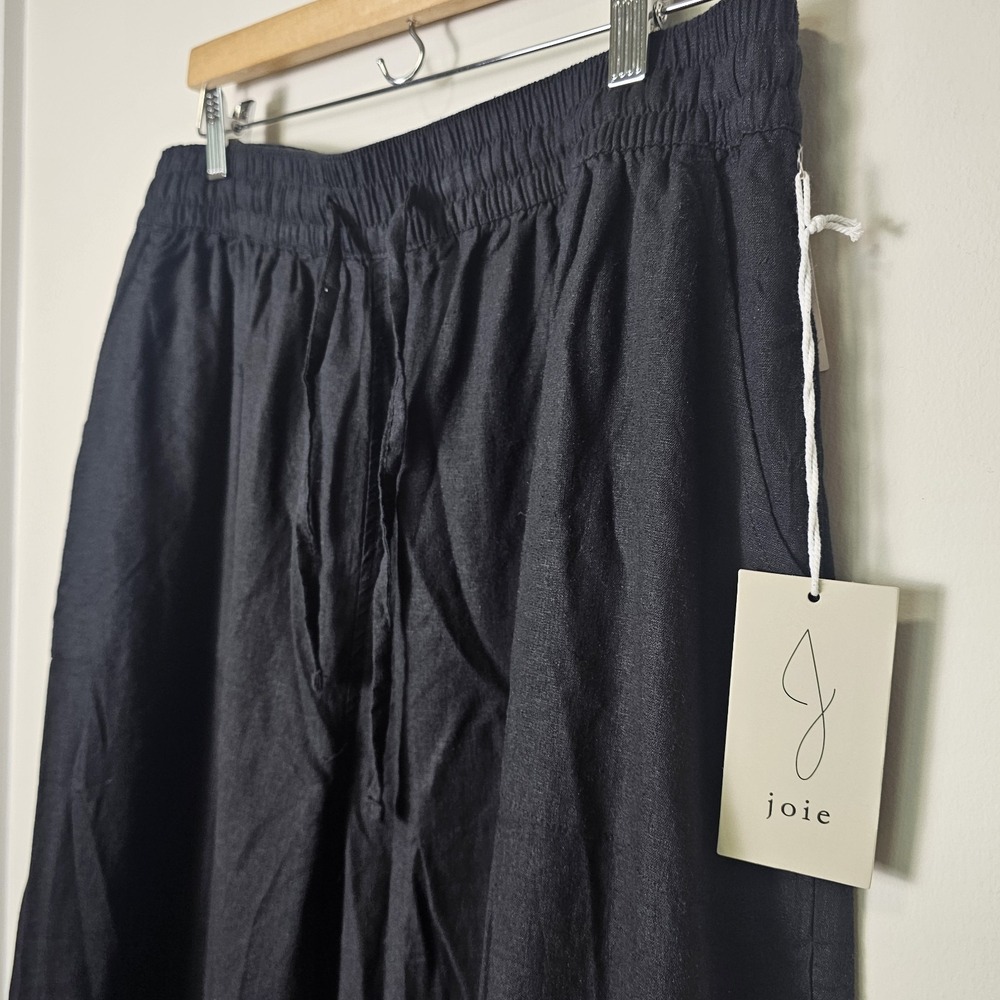 Joie Pants Women 3X Black Linen Blend Wide Leg Cropped Eyelet Trim Coastal NWT - Picture 4 of 7